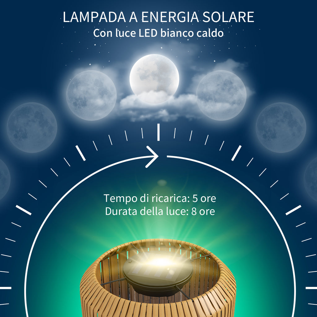 Solar Garden Lamp with LED Lighting, in Steel and PE Rattan, Ø34x130 cm, Yellow