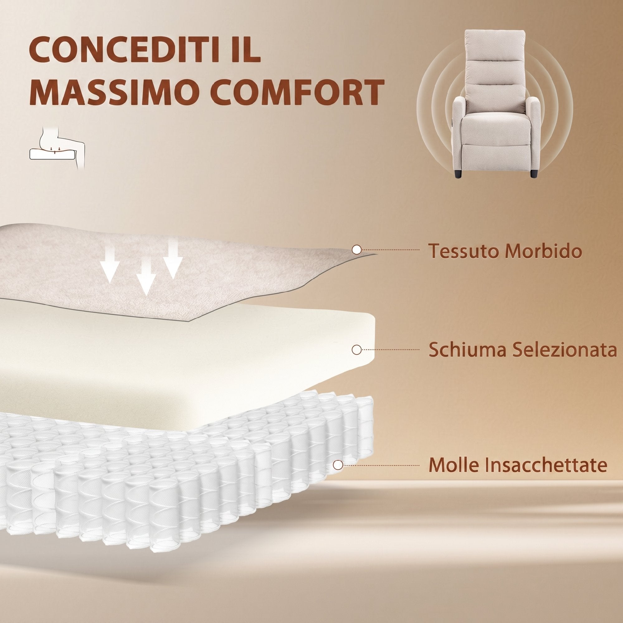 HOMCOM 160° Reclining Massage Chair with Footrest and Remote Control, 66x91x108 cm, Cream White Chenille