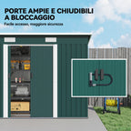 Outsunny Steel Garden Shed 272 x 134 cm with Double Sliding Doors and 2 Vents, Green