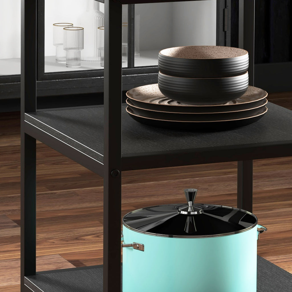 Homcom dining table for 4-6 people with 2 integrated shelves, in steel and mdf, Ø100x76 cm, black and brown - Borgè