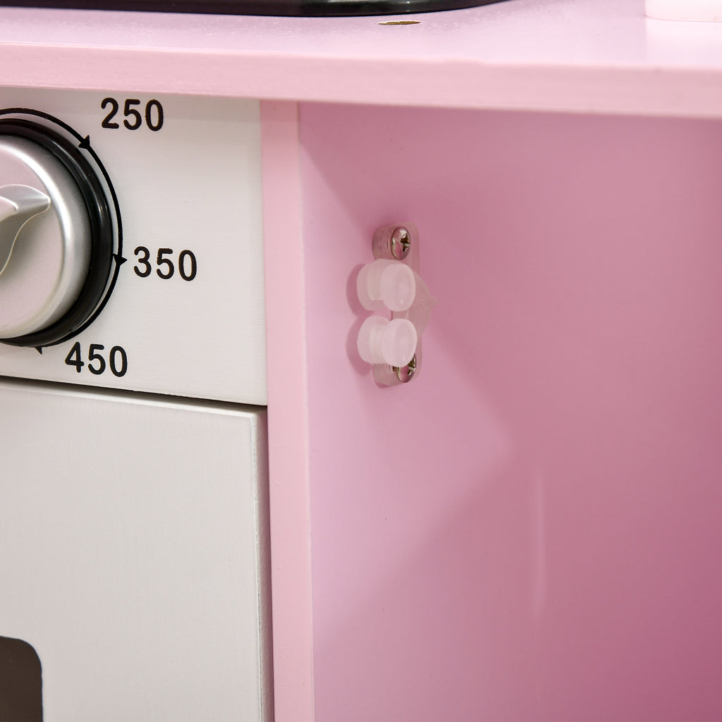 HOMCOM Kids' Play Kitchen with Stove, Lights and Sounds, Microwave, Water Dispenser, Ages 3-6, Pink
