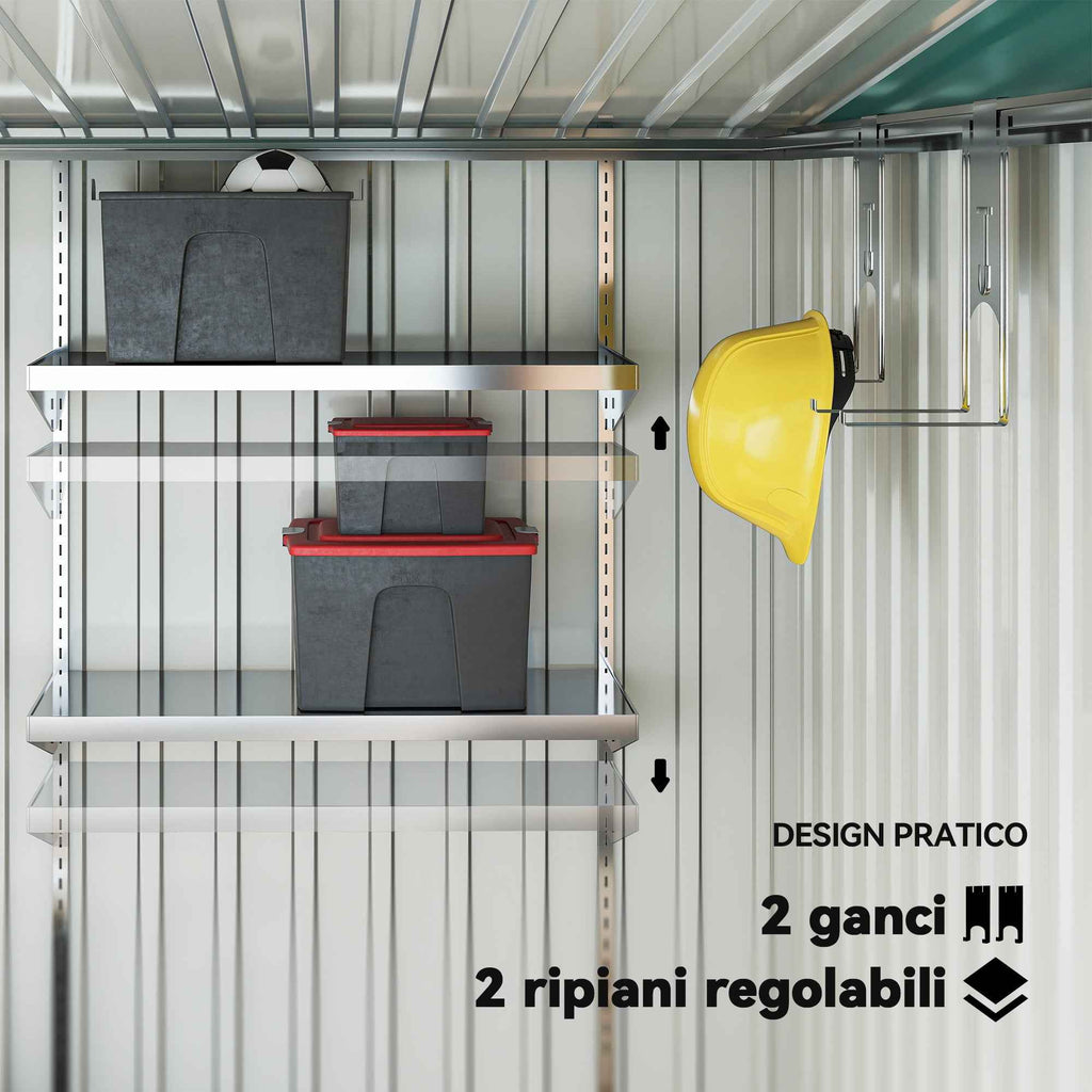 Outsunny 1.5x2m Metal Tool Shed with Base, Sliding Door and Sloped Roof, Green