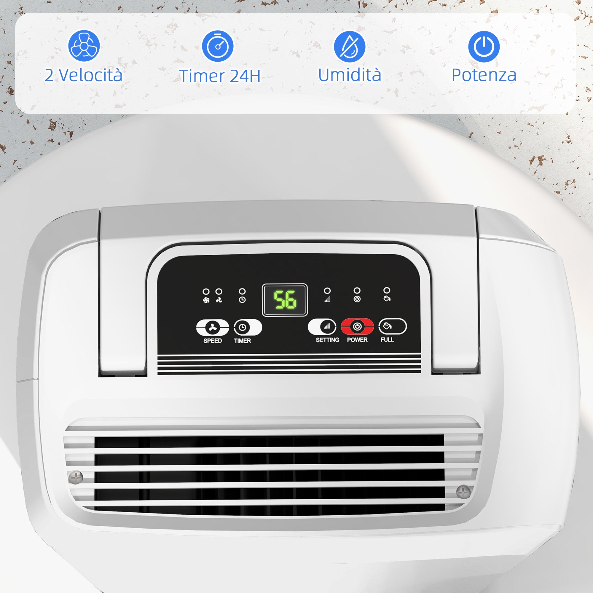 12L Portable Touch Dehumidifier with Drain Hose, Timer and Filter, in ABS, 28x18x50.6 cm, White