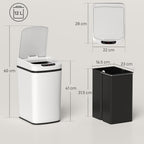 HOMCOM 12L Infrared Waste Bin with Removable Bucket, Stainless Steel, ABS and PP, 28x22x41 cm, White