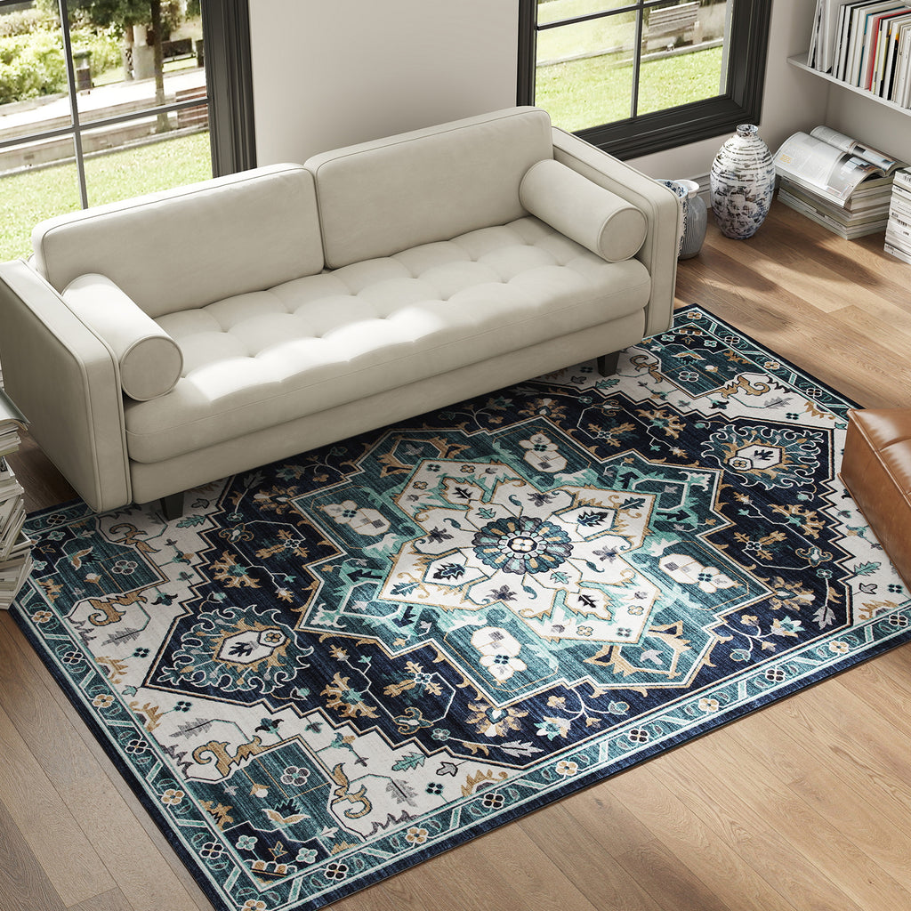 Boho Rug Non-Slip and Washable Short Pile for Living Room and Bedroom, 230x160 cm, Multicolor