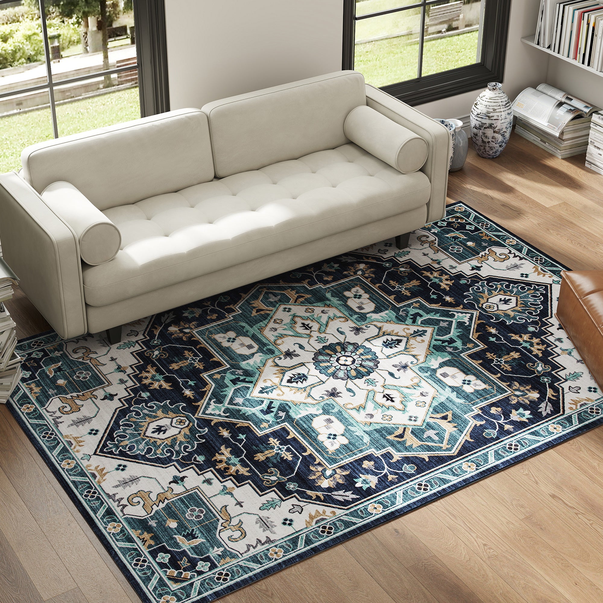 Boho Rug Non-Slip and Washable Short Pile for Living Room and Bedroom, 230x160 cm, Multicolor