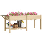 Raised Planter with Side Table and Lower Tool Shelf, in Fir Wood, 207x59x78 cm