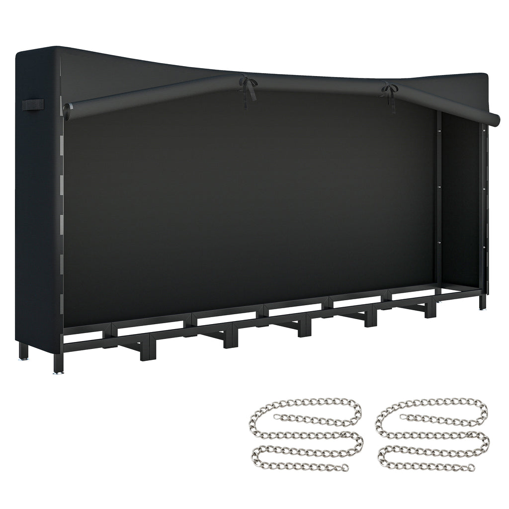 Outdoor Metal Firewood Shed with Waterproof Cover, 0.8m³ Capacity, Adjustable Frame, 235x31x116cm, Black