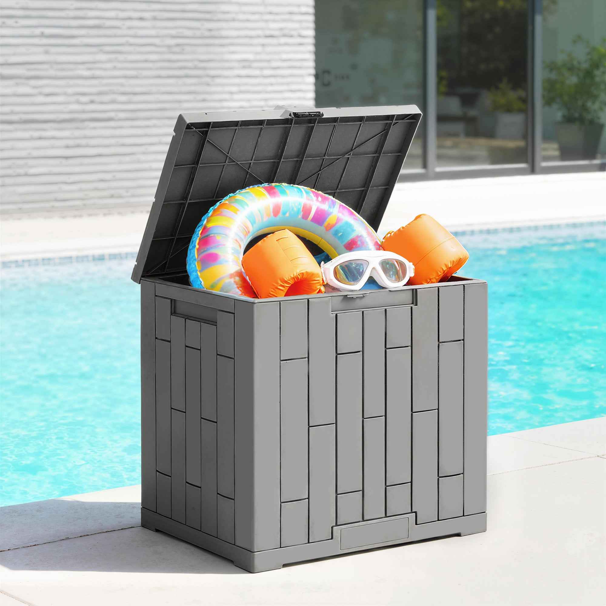 Outsunny 114L Waterproof and UV-Resistant Resin Garden Storage Box with Key Lock, 56x44x54 cm, Grey