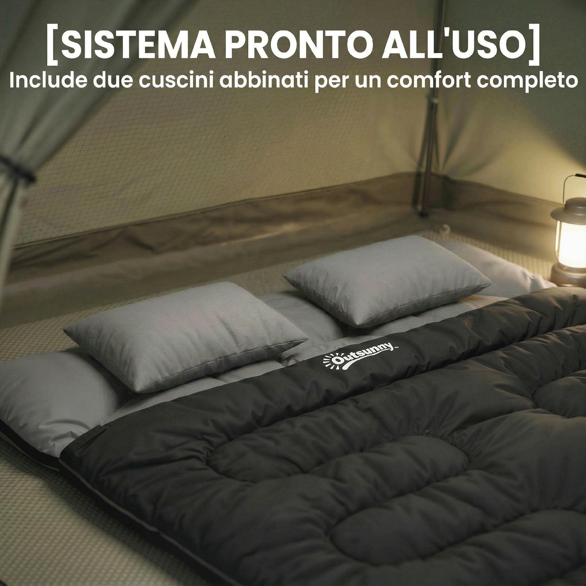 Outsunny Double Sleeping Bag for 2 Adults with Pillows, 230x165 cm, Black