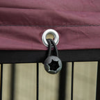 Lockable Outdoor Dog Playpen with 2 Rotating Bowls and Removable Cover, Black and Red