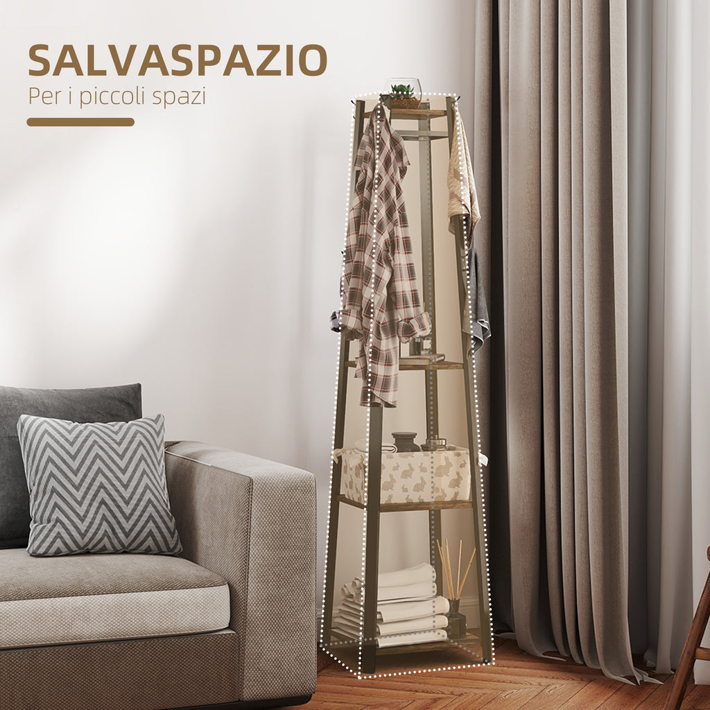 Coat Rack with 8 Hooks, 3 Shelves and Top Shelf, 34x34x170 cm, Brown