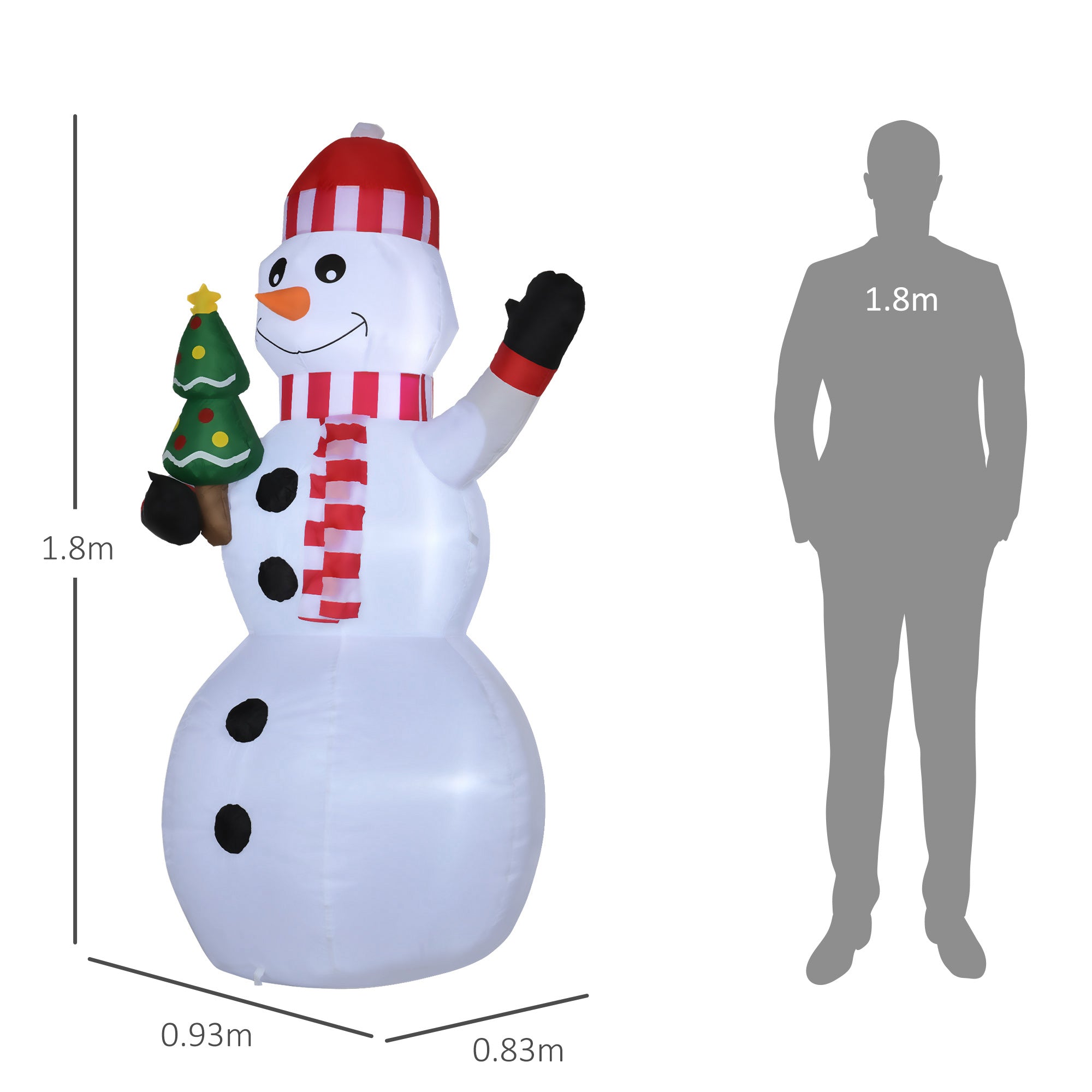 Inflatable Snowman with LED Lights for Outdoor and Indoor use with Inflator, 93x83x180cm