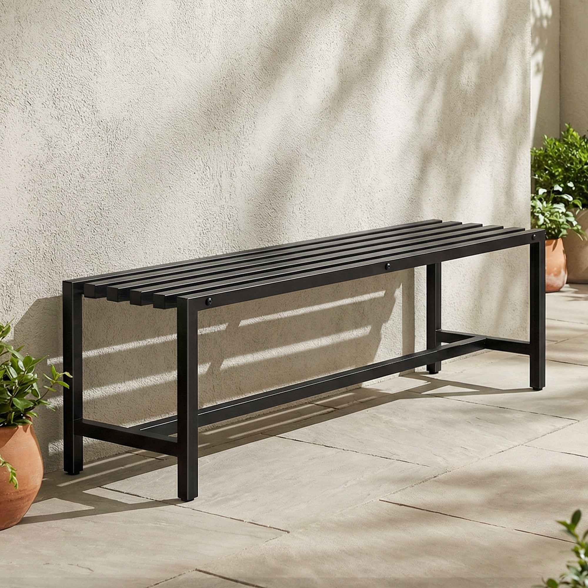 Outsunny Modern Industrial Outdoor Bench for Patio and Garden, Backless, Black