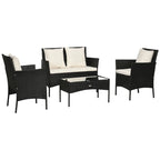 4-Piece Rattan Garden Set with 2 Chairs, 2-Seater Garden Armchair and Low Coffee Table - Borge' Group Limited
