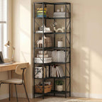 7-Tier Corner Bookcase, Industrial Shelf, Black Wood Effect