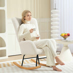 Teddy Velvet Rocking Chair, Metal and Wood for Bedroom and Living Room, 70x94x100 cm, Cream White