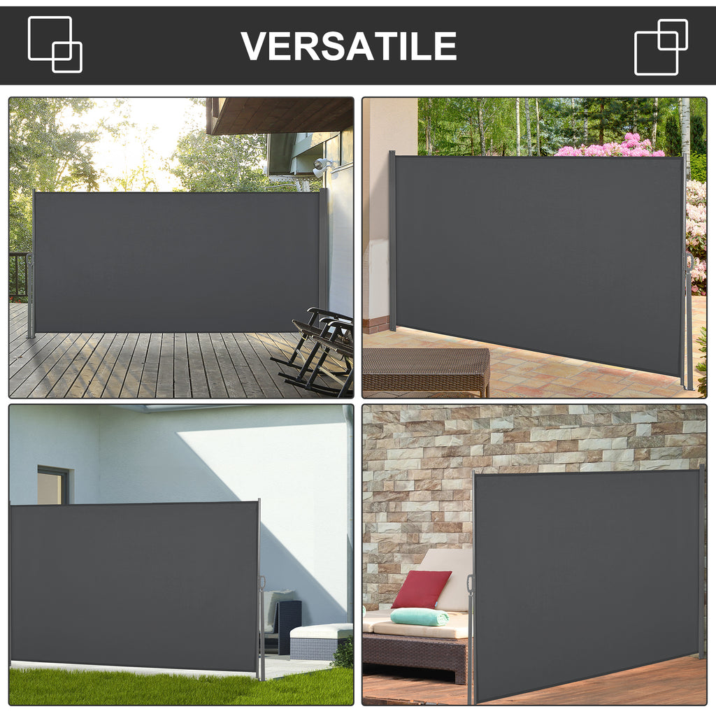 Garden Privacy Screen Extendable up to 3 m and 1.6 m High, Anti-UV Polyester and Aluminum, Grey