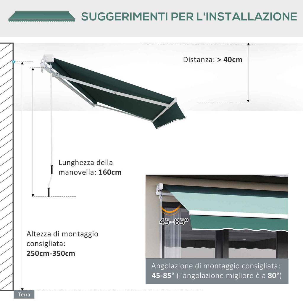 Outsunny 2.5x2m Manual Roller Arm Awning in Aluminum and Polyester, Green