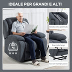 135° Electric Lift Reclining Chair in Linen Effect Fabric with Footrest, Dark Grey