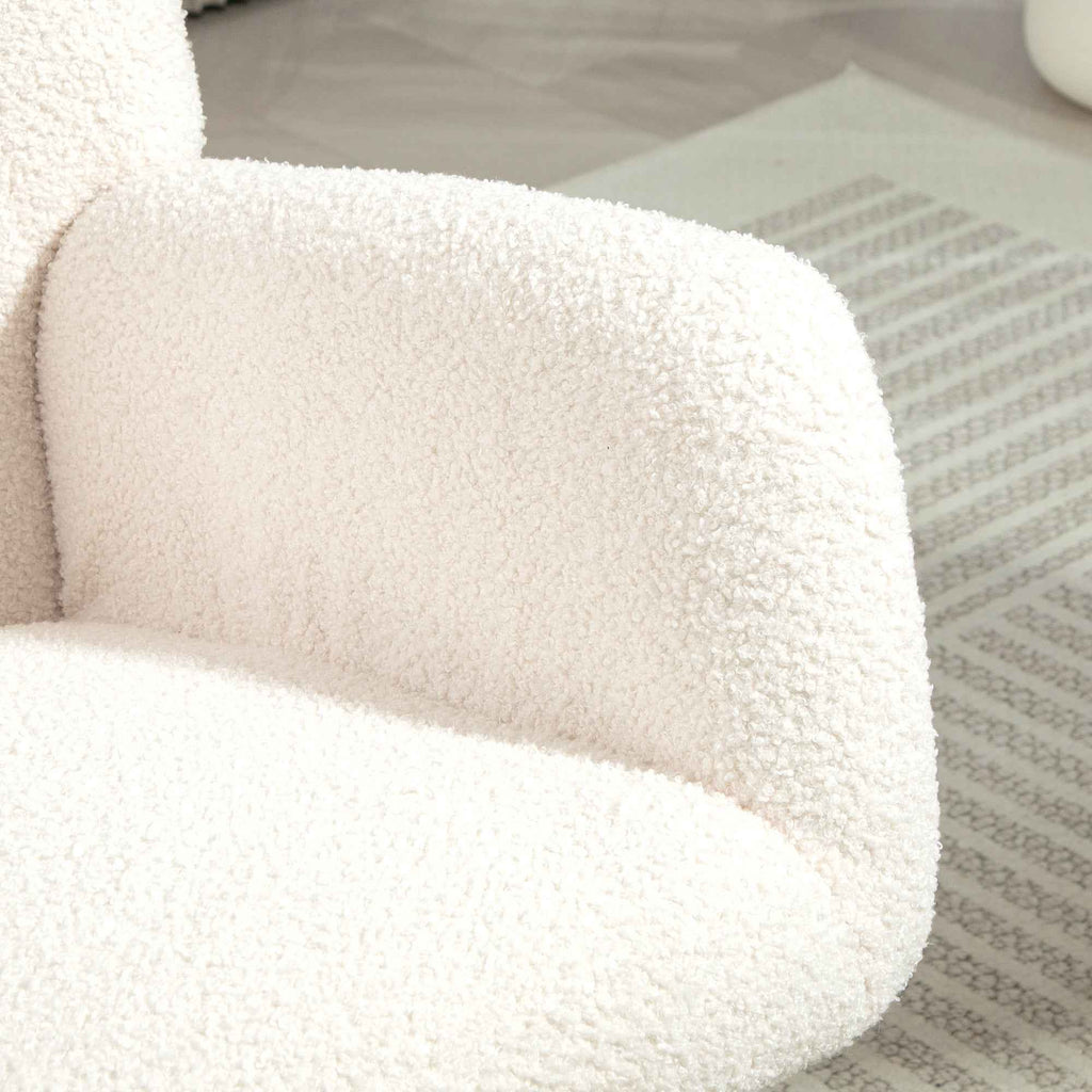 Teddy Velvet Rocking Chair, Metal and Wood for Bedroom and Living Room, 70x94x100 cm, Cream White