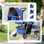 Folding Fabric Dog Stroller with Basket and Cup Holder, 75x45x97 cm, Blue