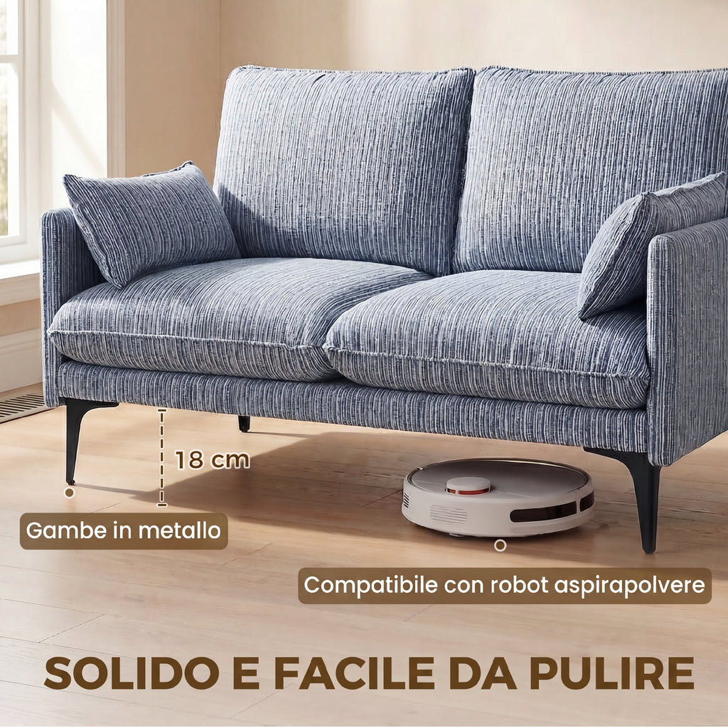 HOMCOM 2-Seater Fabric Sofa with Armrests, Thick Padding and 2 Cushions, 131x78x83 cm, Blue