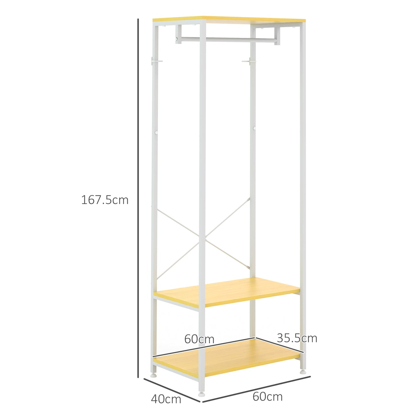 Clothes Stand 2 in 1  with 2-Tier Shelf, Steel and Chipboard, 60x40x167.5 cm