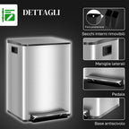 Dustbin 20L 2-Section Pedal Waste Bin with Silent Lid, in Stainless Steel and PP, 41.8x36.7x58 cm
