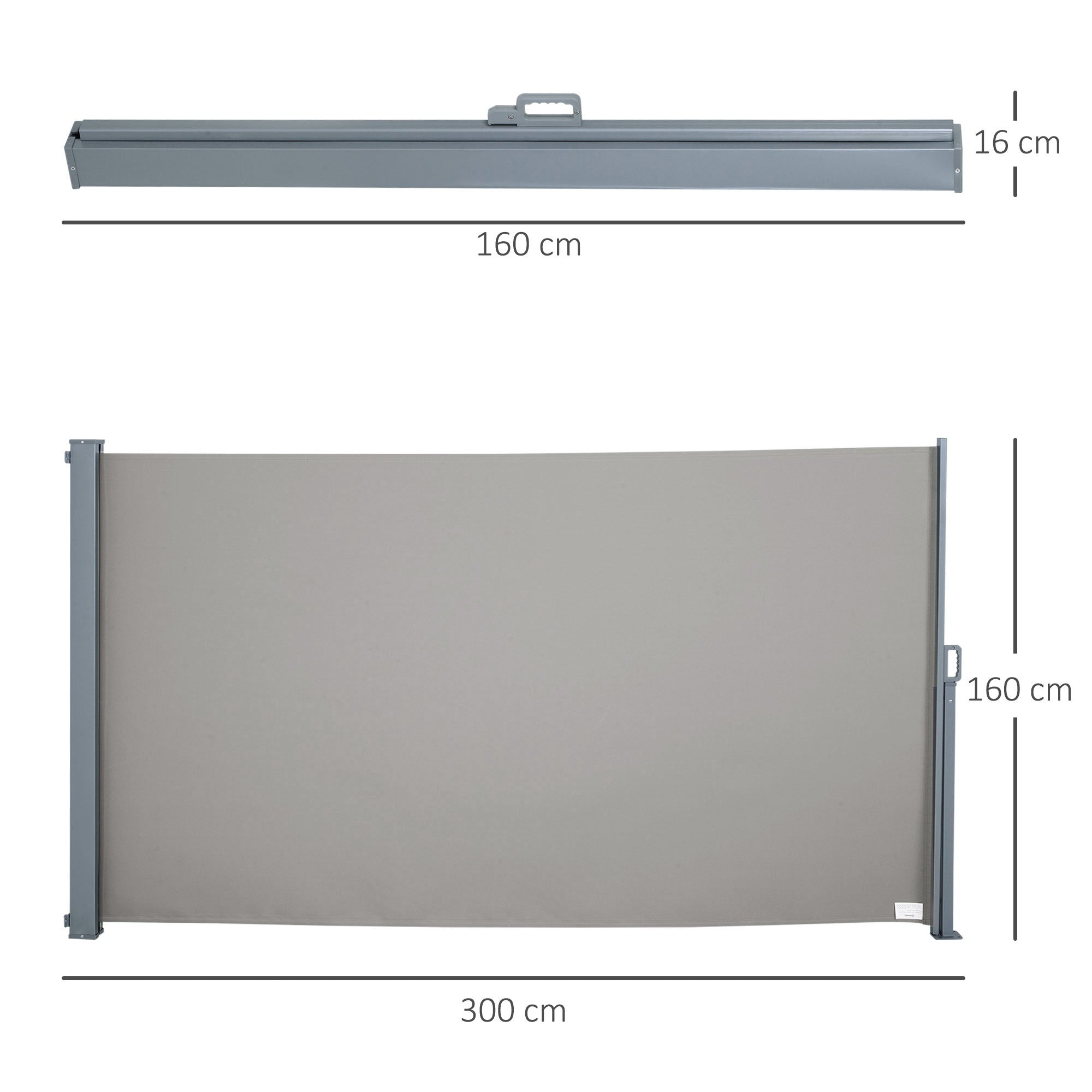 3x1.6m Aluminum and Waterproof Anti-UV Polyester Side and Roll-Up Awning for Wind/Privacy