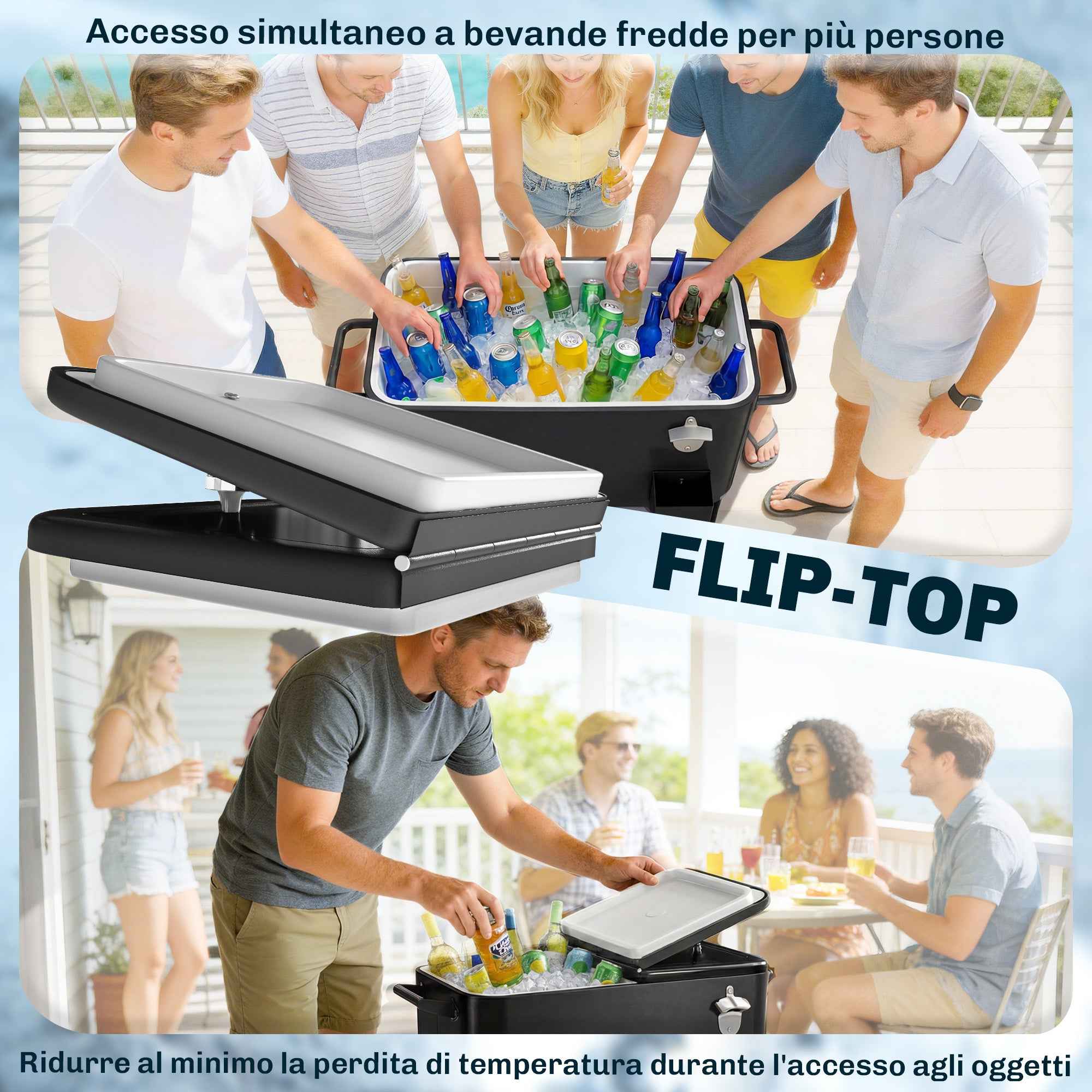 Outsunny 76L Refrigerator Cart with Shelf, Bottle Opener and Cap Collector, in Plastic and Steel, 91x39x84.5 cm, Black