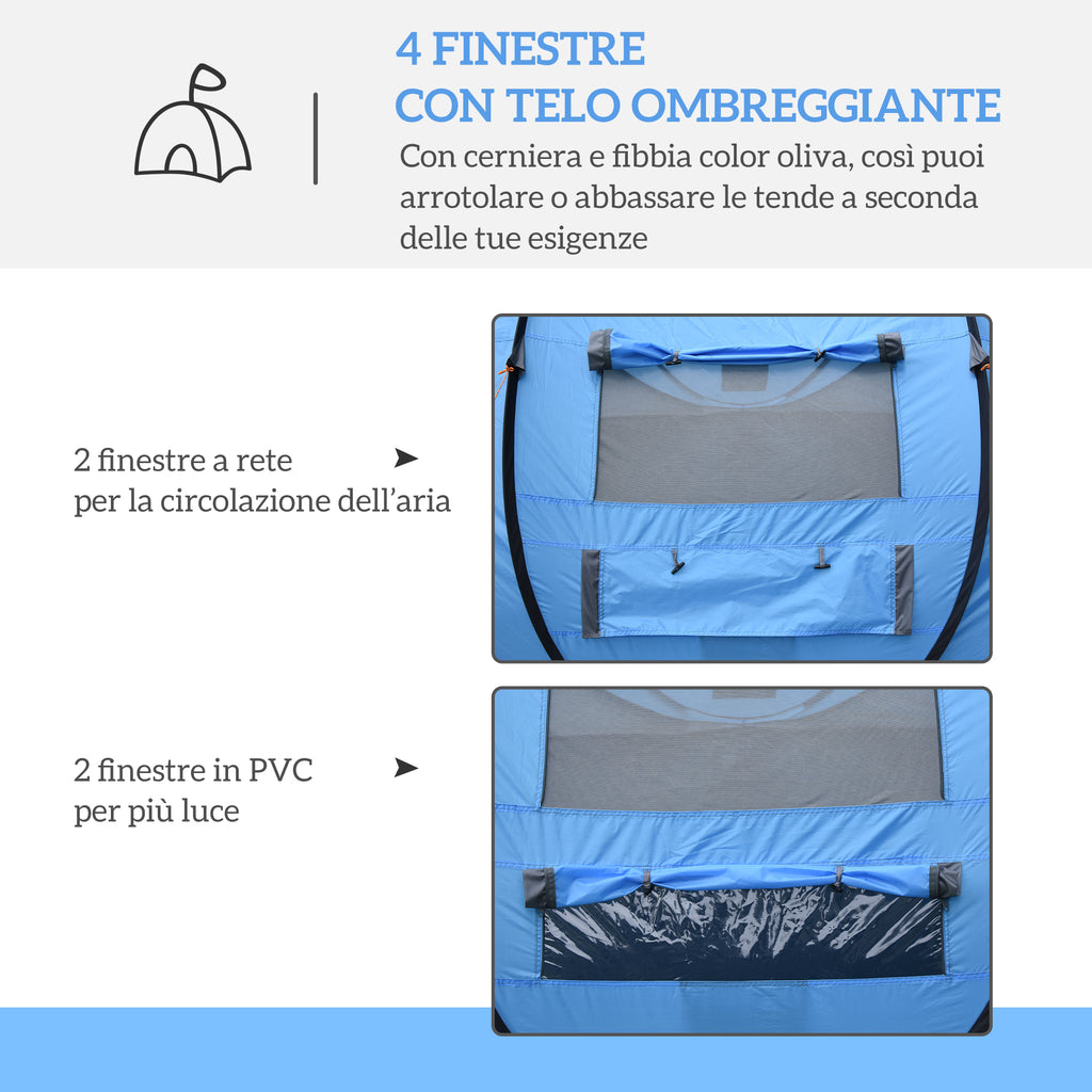 Outsunny 2-Person Pop-Up Camping Tent with 2 Doors, 4 Windows and Waterproof Tarp, 263.5x220x123 cm, Blue