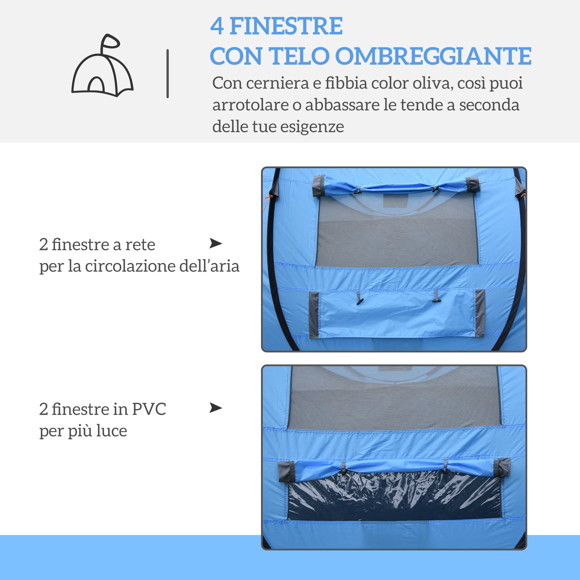 Outsunny 2-Person Pop-Up Camping Tent with 2 Doors, 4 Windows and Waterproof Tarp, 263.5x220x123 cm, Blue