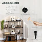 Space-saving bookcase cabinet, 9 mesh cubes with steel and PP panels, 35x35x35 cm, Black