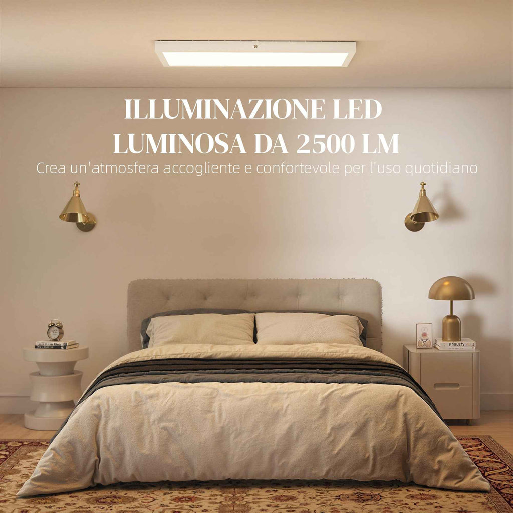 HOMCOM Set of 2 Slim and Minimal LED Ceiling Lights with Adjustable Color, in Steel and Plastic, 60x30x3.7 cm, White