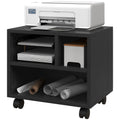 Printer Stand with 3 Compartments and Wheels for Office and Study, 40x30x36cm, Black