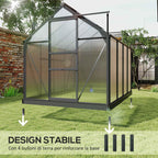 Outsunny Polycarbonate and Aluminum Greenhouse with Sliding Door, Air Vent and Gutter, 190x252x201 cm, Gray
