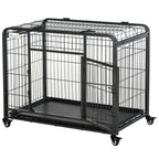 Folding Dog Kennel with Double Door and Lock, 4 Wheels with Brakes and Removable Bottom, 94x58x69.5 cm, Grey
