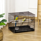 Bird Cage with 2 Perches and 3 Entrances in Metal Wire and Plastic, 60x41x41 cm, Black