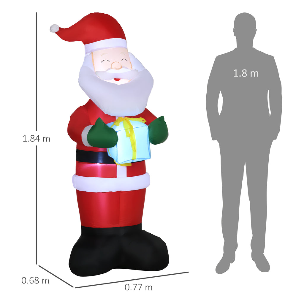 Inflatable Santa Claus with Gift, 3 LED Lights and Inflator Included, 77x68x184cm