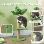 Cat Tree with Scratching Post, Platforms and Balls, Plush and Chipboard, Ø40x83 cm, Green