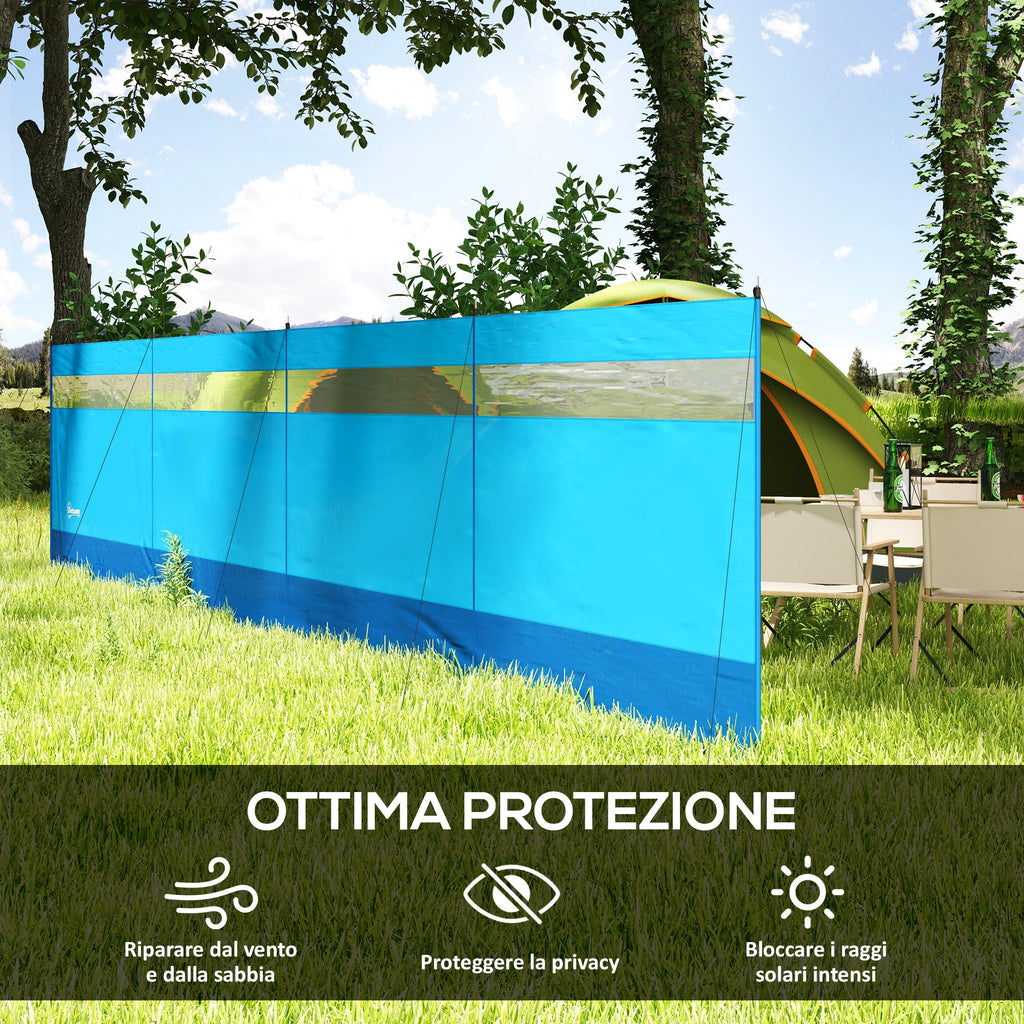 Folding Beach Screen Privacy Screen in Polyester with Steel Bars, 725x140 cm, Light Blue