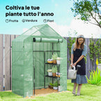 Outsunny Garden Greenhouse with 2 Shelves, 3 Levels, and Zip Entrance, Steel and PE, 142x73x195 cm, Green