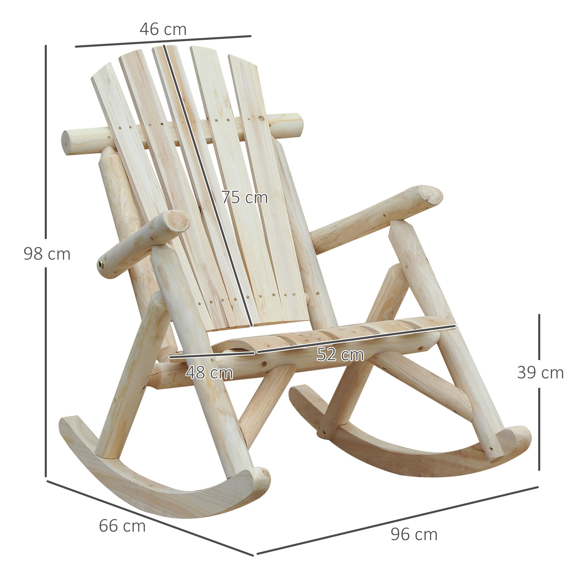 Garden Rocking Chair, Adirondack Style, Fir Wood, Ergonomic Design, Wood Color 96x66x98cm