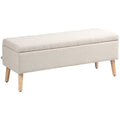 HOMCOM Storage Chest 110x39x45 cm in Linen Effect Fabric, Rubber Wood Legs, 220 kg Capacity, Beige