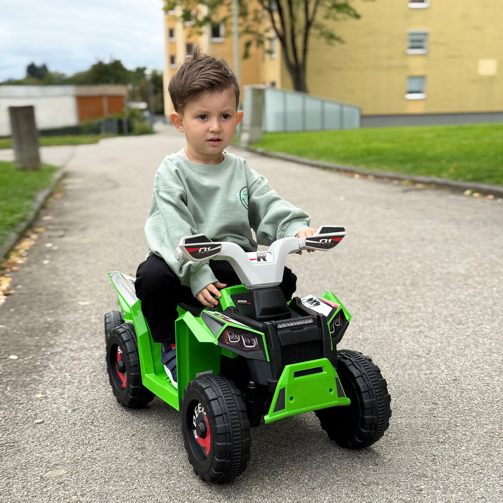 HOMCOM Electric Quad Bike for Kids with Trailer, Pedal, Forward and Reverse Gears, 2.5 km/h, for 18-36 Months, Green