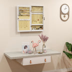 Wall-Mounted Mirrored Jewelry Cabinet with 2 Security Keys, Wooden, 36.5 x 9.5 x 67 cm, White