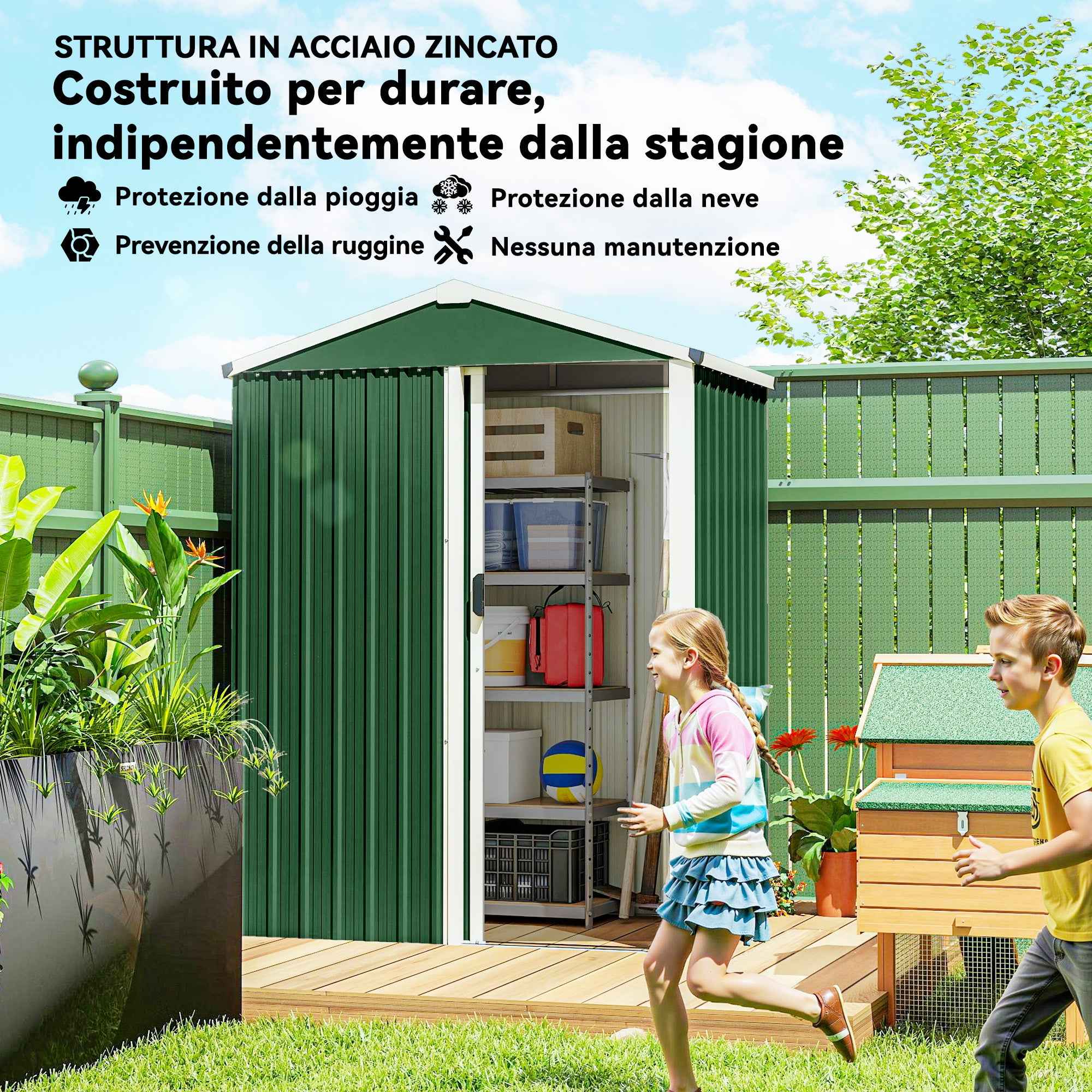 Outsunny 1.1m² Steel Garden Shed with Lockable Sliding Door, 136x87x179cm, Green