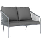 Outsunny 2-Seater Boho Style Sofa with Removable Cushions and Armrests, in Steel and PE Rattan, 112x72x76 cm, Grey