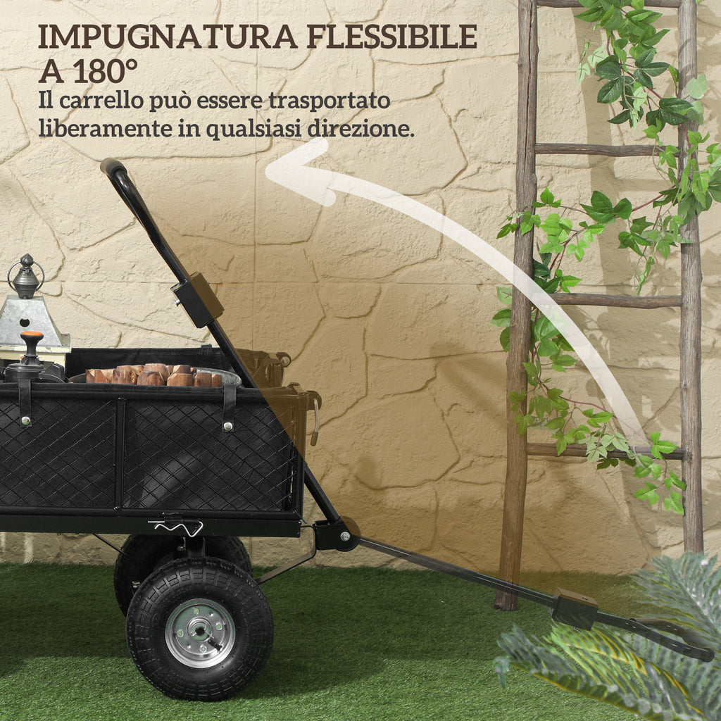 114L Steel Garden Cart with Storage Bag and Removable Walls, 105x51x54 cm, Black